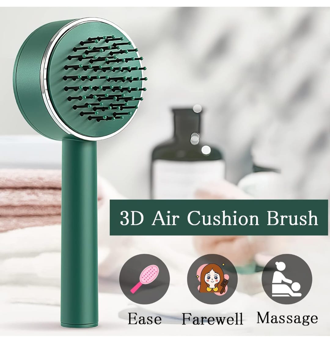 Air Cushion Massage Brush With Long Handel & Self-Cleaning Detaning Comb Hair Accessories